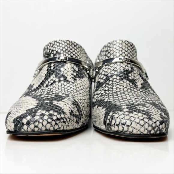 ASOS Reptile Snakeskin Mules 40 9.5 black white neutral square toe shoes heels - Picture 2 of 13